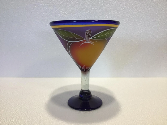 Mexican Margarita Glass Fruit Design Hand Blown Painted Cobalt Blue With Purple