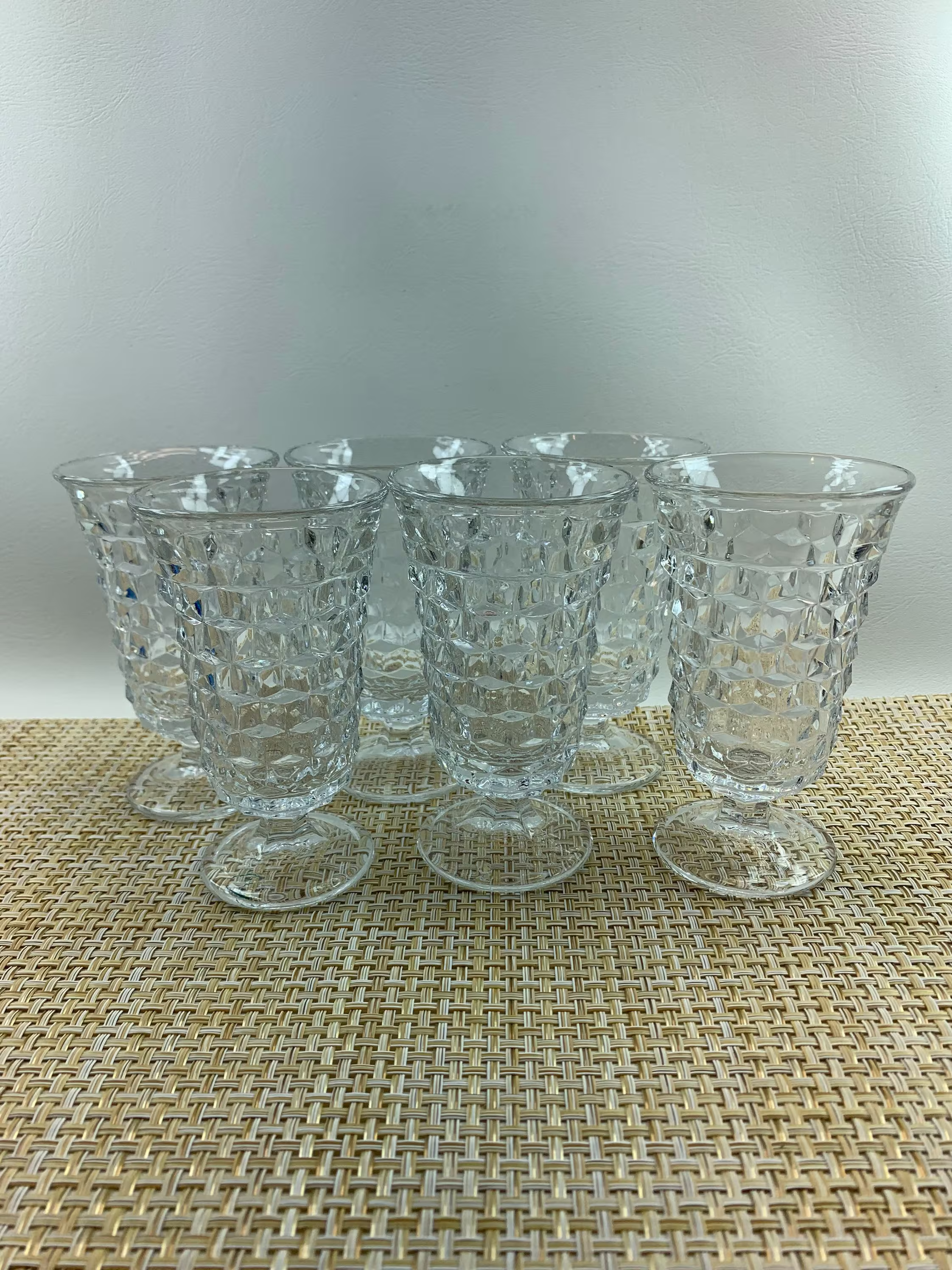 Vintage Fostoria Cubed Clear Glass Wine Goblets