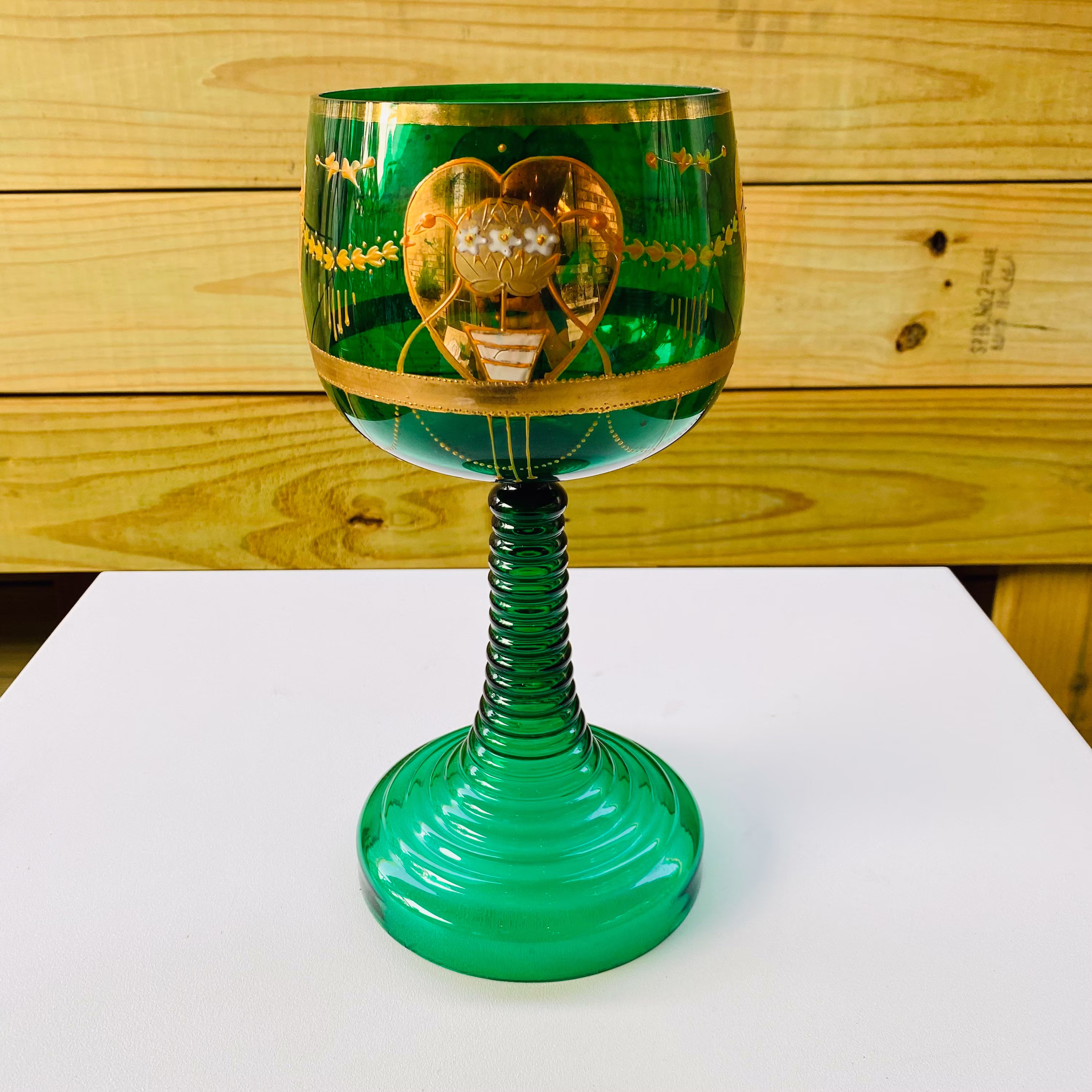 Vintage Green Bohemian Wine Glass