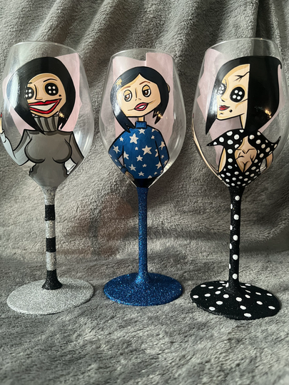 Coraline Blue Star Jumper Set Hand Painted Wine Glasses