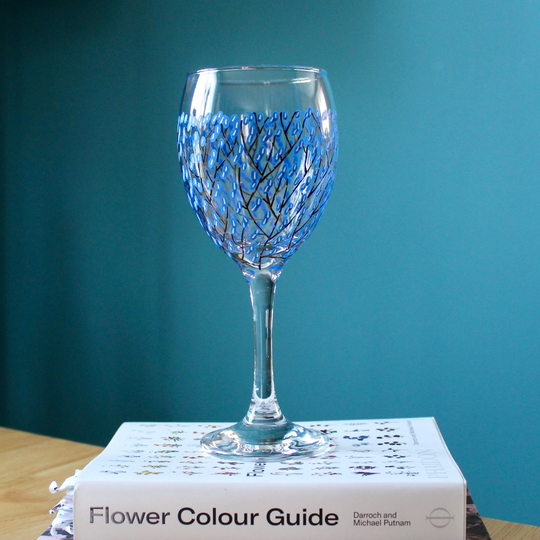 Personalised Wine Glass, Hand Painted, Midnight Blossom, Flower Design, Gift For Her, Birthday