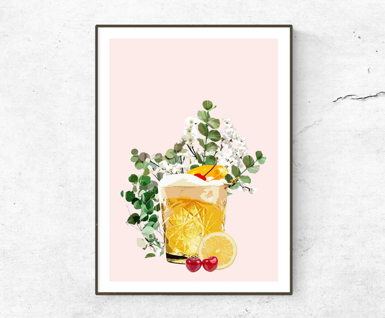 Whiskey Sour Poster/Print Bottle Whisky Glass Kitchen Gift Alcohol Wall Art Cocktail