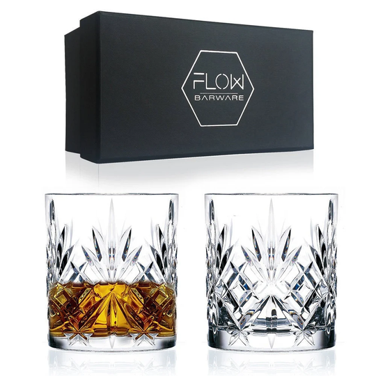 Classic Crystal Whiskey Glass Gift Set, Set Of 2 Whisky Glasses Tumbler For Scotch, Bourbon, G&t, Boxed