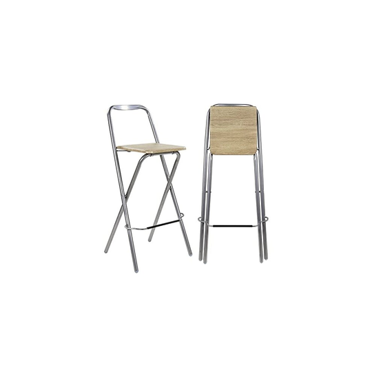 Taylor & Brown Folding Bar Stool Chair Wooden Effect Breakfast Barstool Kitchen Restaurant Seating Silver Frame Foldable Seat Home with Footrest,