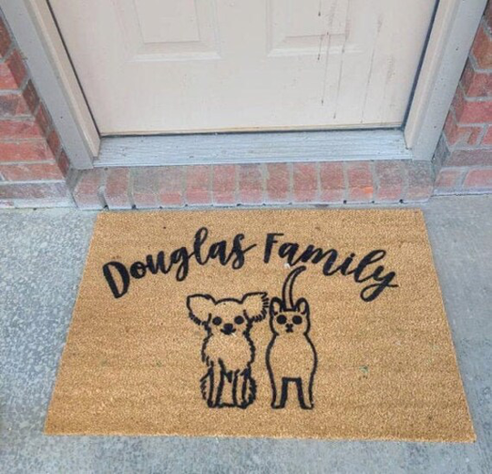 Custom Pet Portrait | Personalized Dog Sketch Doormat, Flocked Coir Door Mat Gift, Outdoor Cat Rug, Love, Custom Doormat