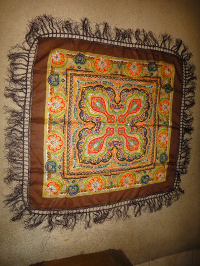 Vintage Piano Scarf , Handsewn Fringed Scarf, Boho Wild Design Silk Scarf