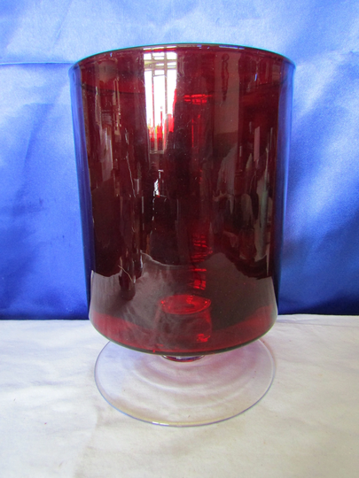 Vintage Large Hand Crafted Red Glass Pedestal Wine Cooler