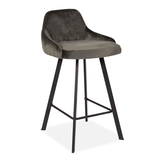 (Grey) 2x Alfa Velvet Bar Stools 65 cm Grey/Blue Breakfast Bar Kitchen Restaurant