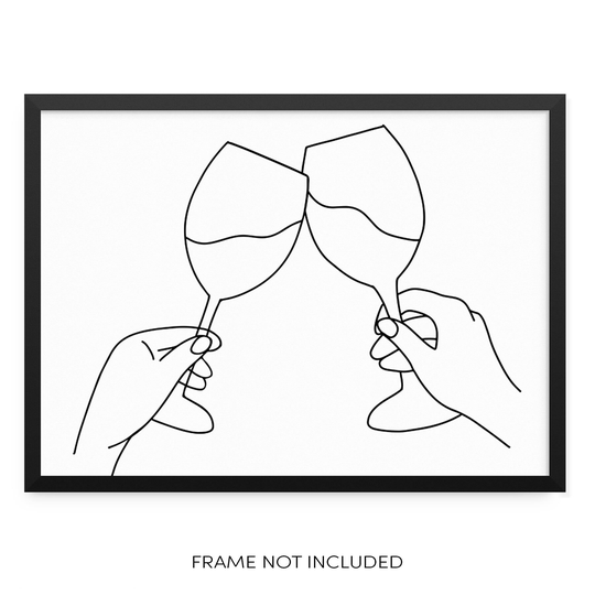 Cheers Drinks Line Art Print Abstract Hands With Wine Glass Poster 11"x14