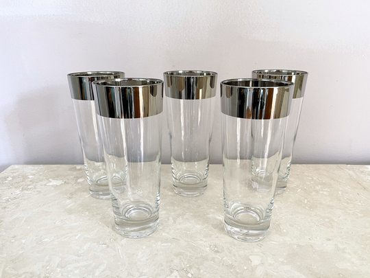 Mid-Century Silver Band Collins Glasses | Set Of Five Dorothy Thorpe Allegro Style