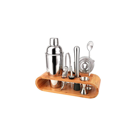 Bartender Kit-Cocktail Shaker Set 10 PC Bar Tool Set with Sleek Bamboo Stand Base, Kitchen Martini Shaker and Bar Tools, Perfect Home Bartending Ki
