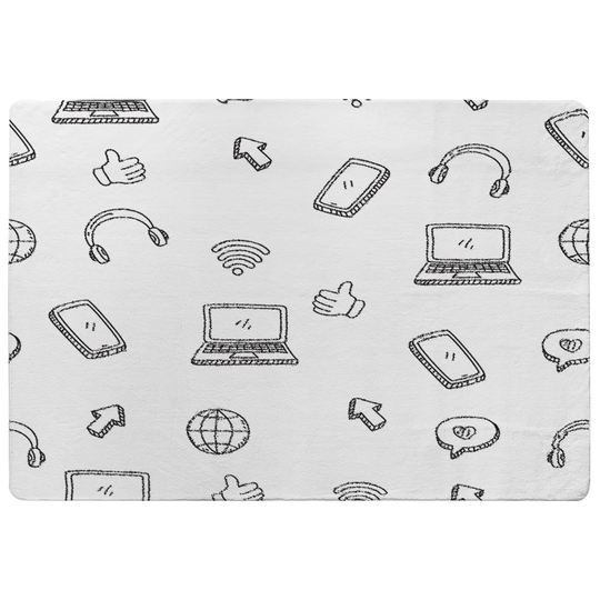 Farview Internet Related Doodle Pattern Designer Shaggy Black/Ivory Rug