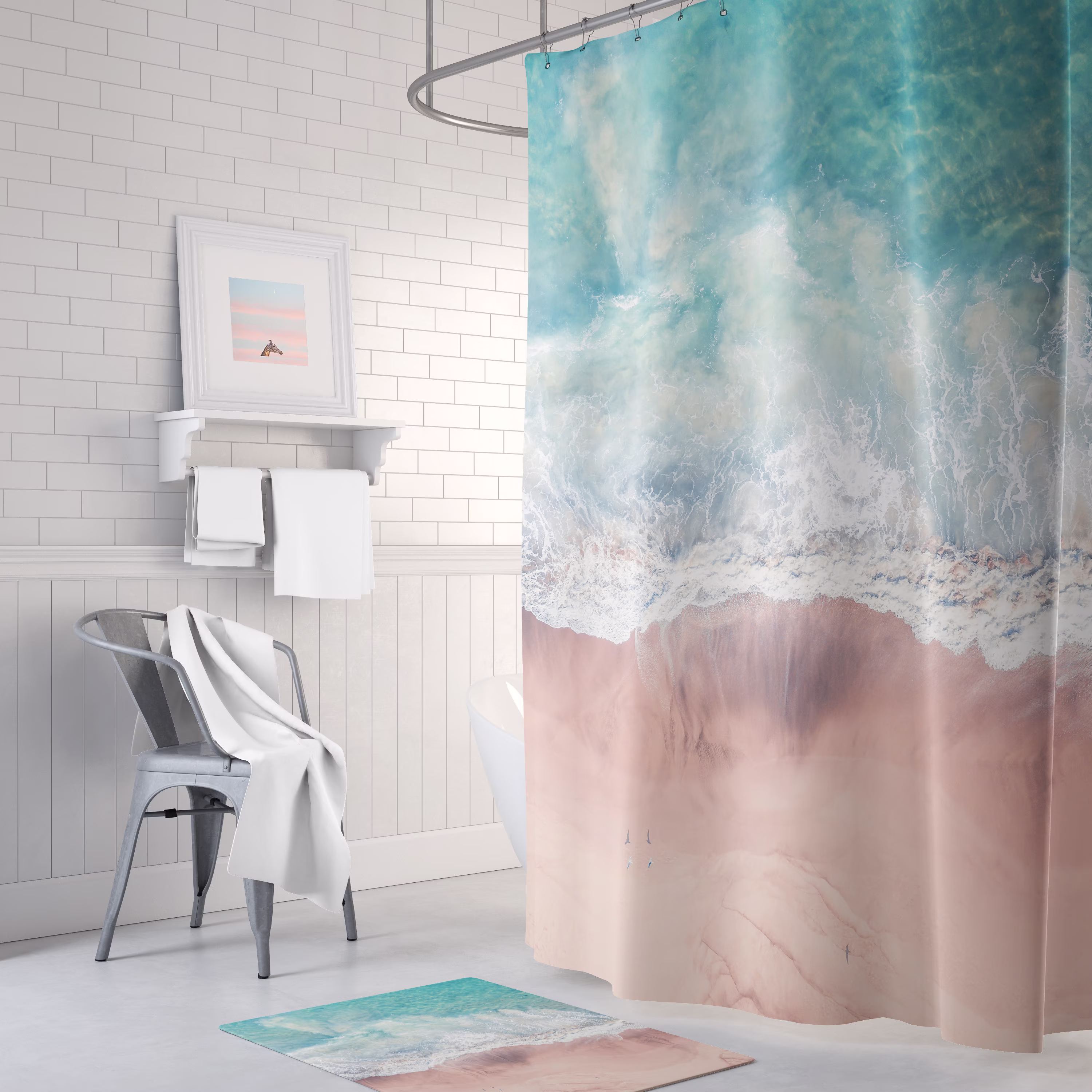 Beach Shower Curtain, Blue Ocean Long Bathroom Decor, Bathroom Sea Decor