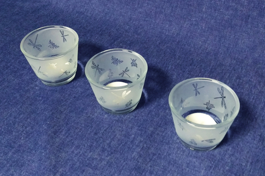 Bees & Dragonflies Engraved Glass Tea Light Holder Set