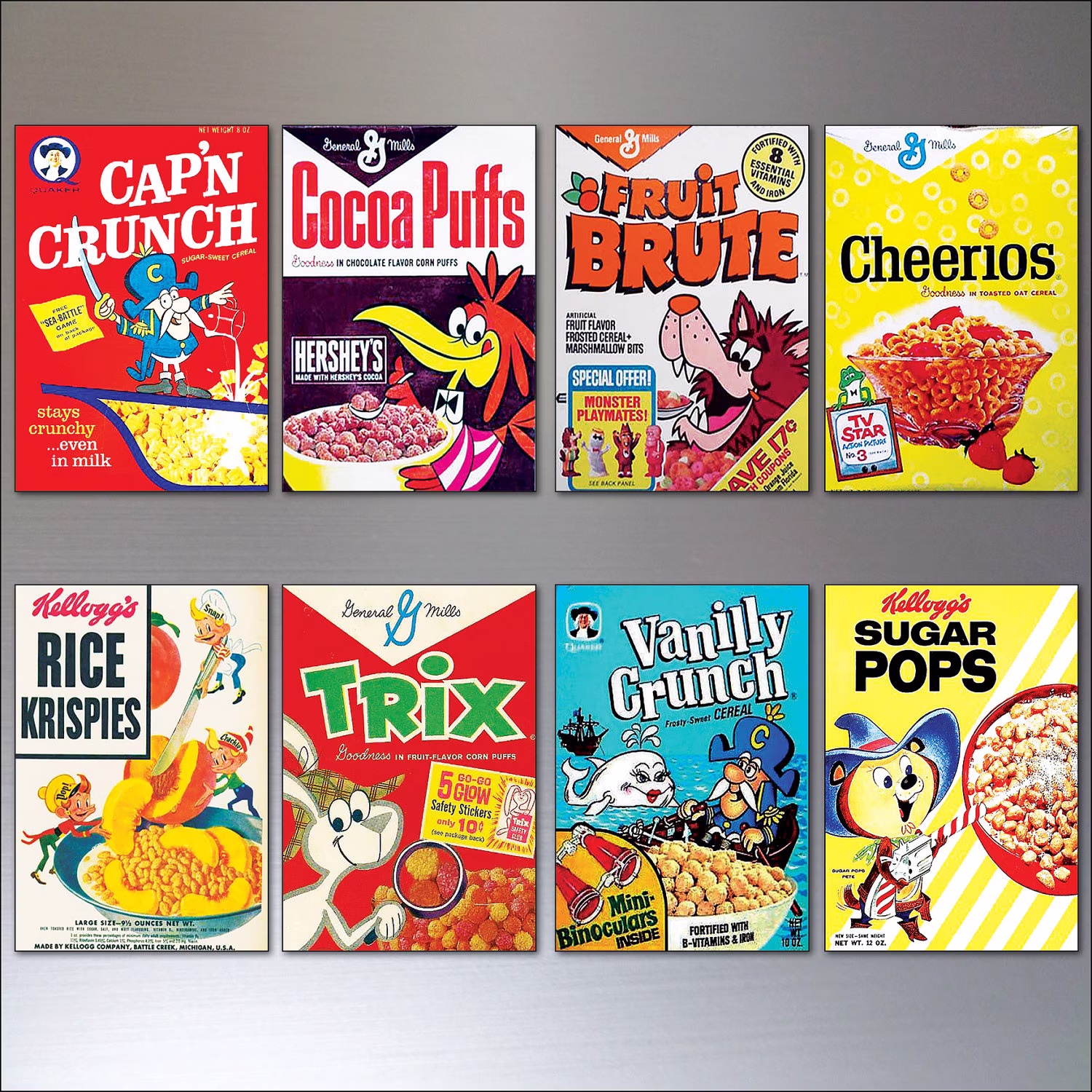 Vintage Cereal Box Fridge Magnets Set Of 8 Large Retro Reproduction No.2