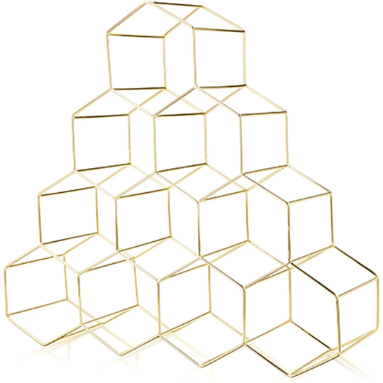 10-Bottle Gold Geo Countertop Rack, Freestanding Wine Holder, Gold-10
