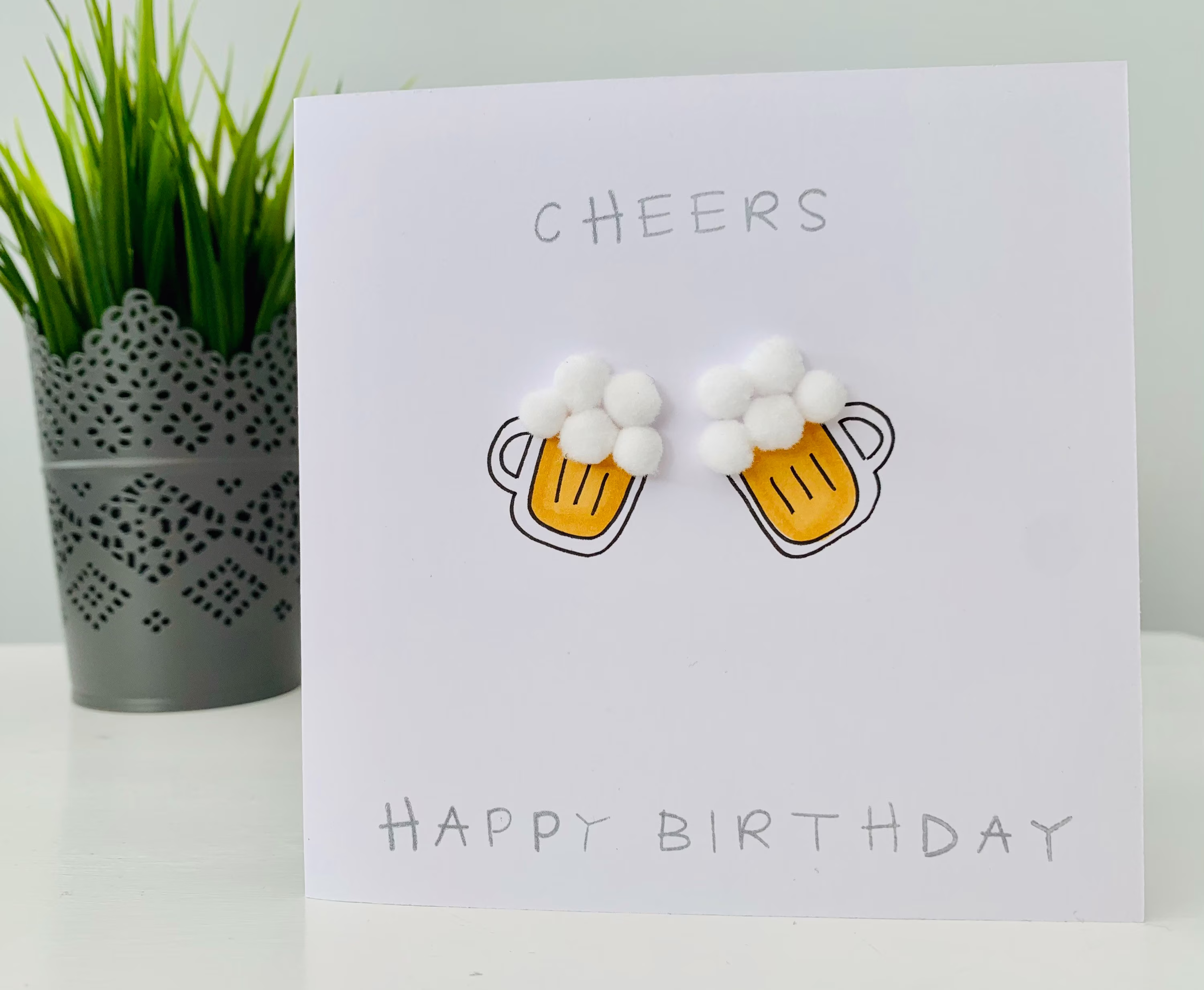 Pompom Birthday Card - Beer Glass Pint Male Cards Personalised