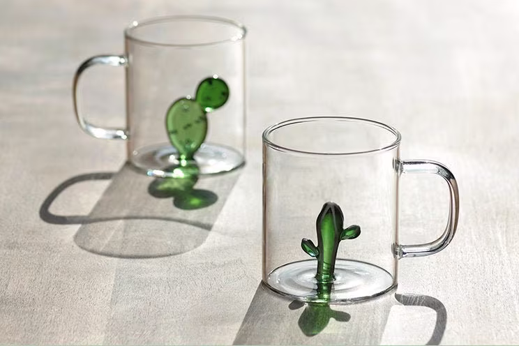 Glass Tea Mug With 3D Cactus On The Bottom | Handblown Details