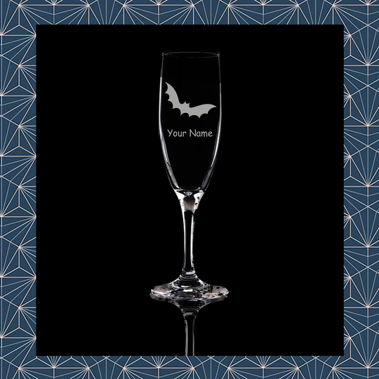 Bat Birthday Engraved Flute Prosecco Glass. Beautiful Etched Personalised With Name. Design Won't Wear Off Like Vinyl.88