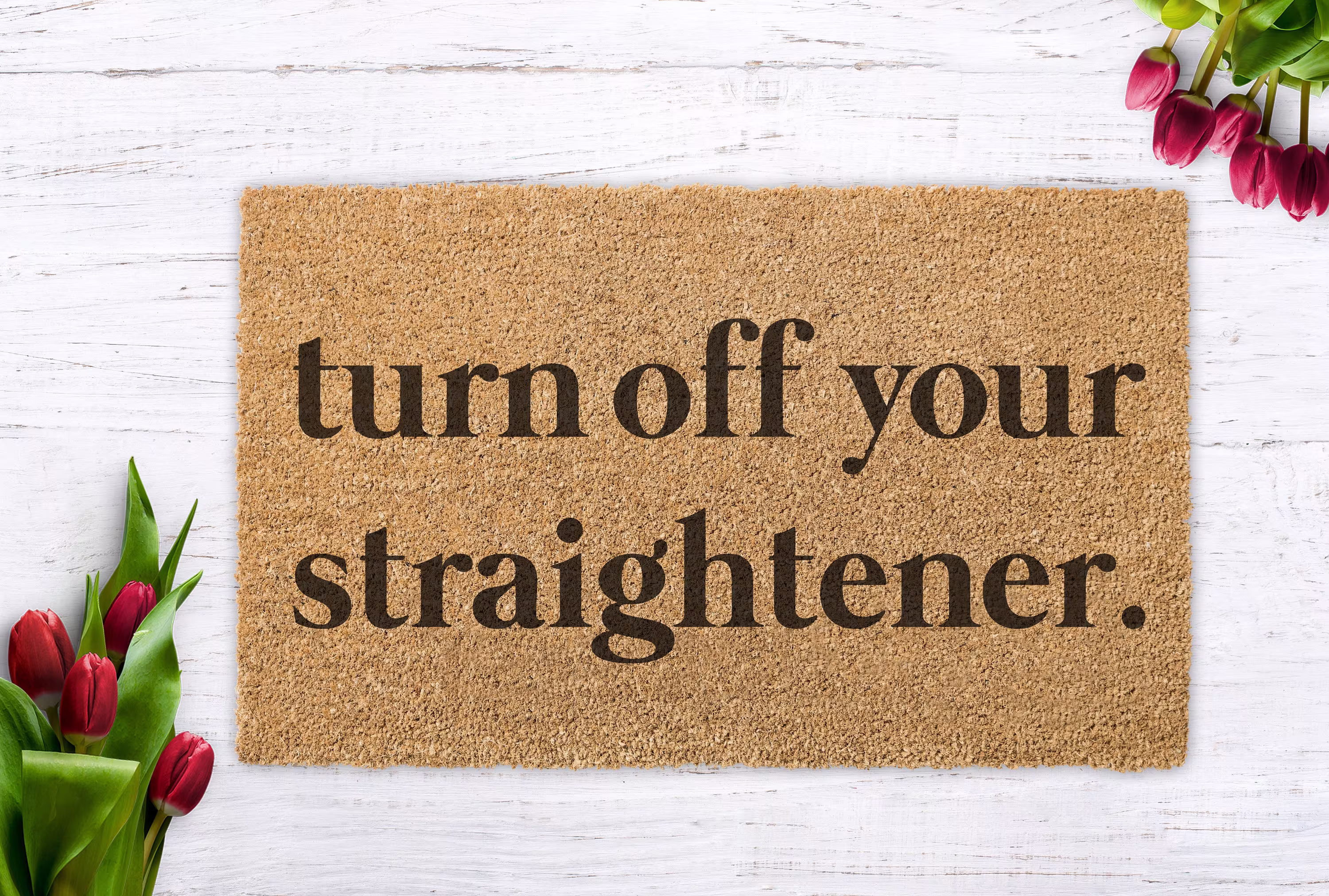 Turn Off Your Straightener, Funniest Gift, Front Door Decor Doormat, Housewarming Gift, Closing Newlywed Welcome Mat, Flat Iron