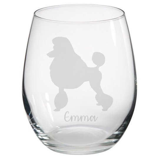 Personalised Poodle Engraved Stemless Glass, Dog Gift, Owner Gifts For Him, Her, Owner