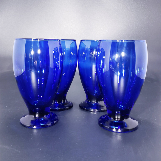 Set Of 4 Cristar Hand Blown Vintage Cobalt Blue Wine Goblets