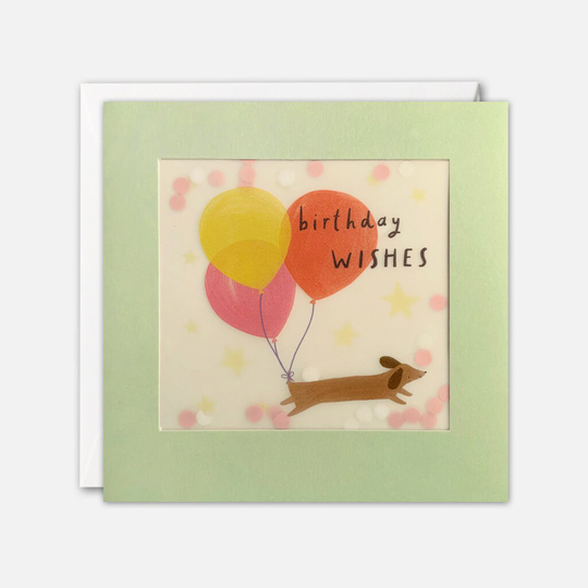 Dachshund & Balloons Birthday Card With Paper Confetti - Shakies By James Ellis