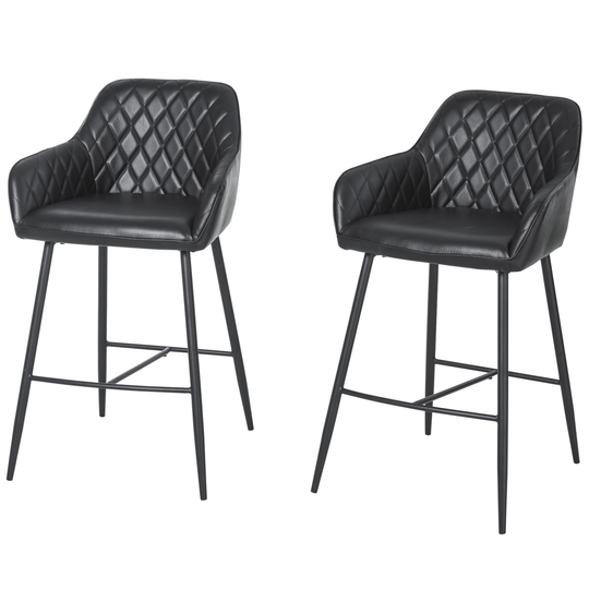 HOMCOM Industrial Style Bar Chairs Set of 2 with Footrest Solid Frame PU Upholstery | Aosom Ireland