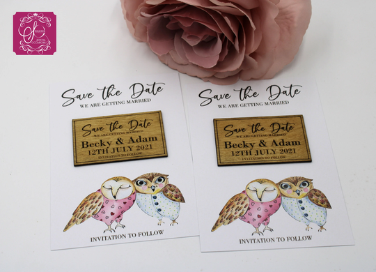 Two Owl's Save The Date Fridge Magnet & Card