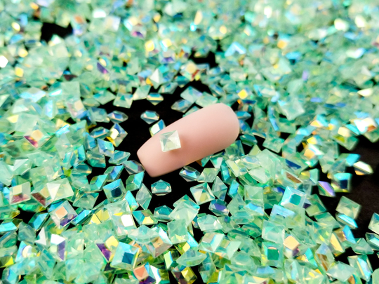 4mm Mint Green Iridescent Ab Square Pointed Back Resin Rhinestone, Gem Shaker Mold Embellishment Bits, Kawaii Nail Gems