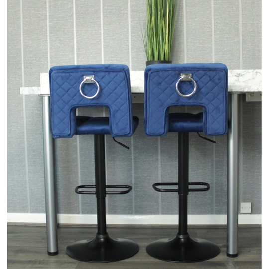 Blue Velvet Belgravia Bar Stools set of 2 chairs, Ring Knocker