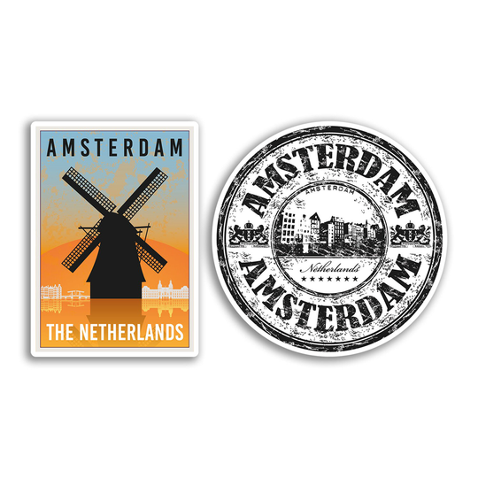 2 X 10cm Amsterdam Vinyl Stickers - The Netherlands Landmarks Map Flag Holiday Travel Adventure Luggage Gift Kids Boys Girls Sticker #78531