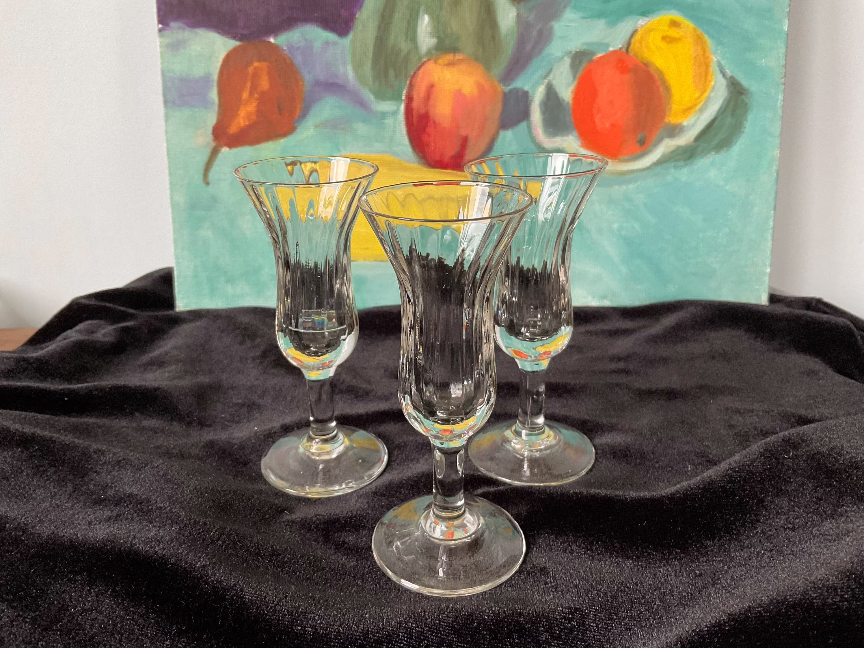 Vintage English Fine Liqueur Glass Set Of Three, Retro Glasses, Vintage Sherry Or Port Ribbed Design , Housewarming Gift