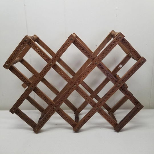 Wooden Accordion Bottle Rack Organizer Wall Decor Boho Country Farmhouse Hand Carved