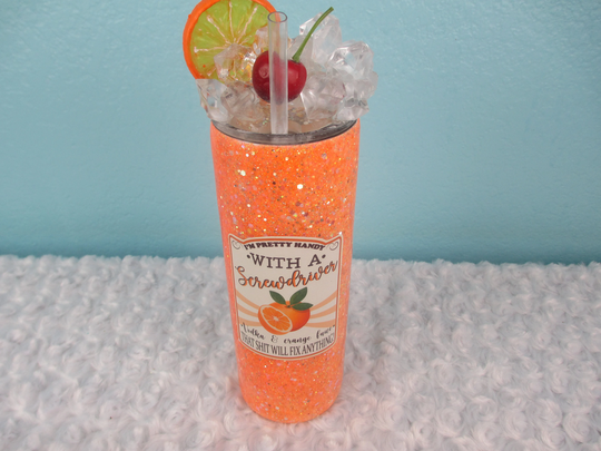 Removable Ice Topper, Ice Topper, 20Oz Tumblers, Screw Driver Tumblers, Summertime Tumblers, Orange Cherry Vodka Cocktail Drink