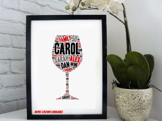 Personalised Wine Glass Print, Word Art Unframed Glass, Print