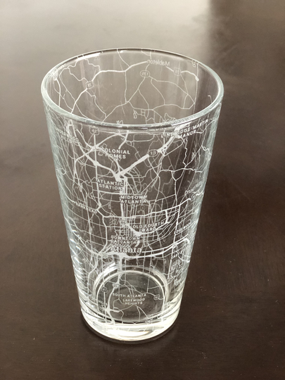 16 Oz Pint Beer Glass Urban City Map Atlanta, Ga