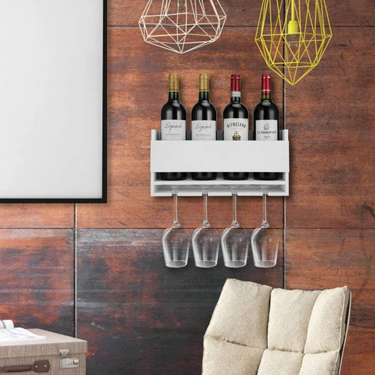 Timmer 4 Bottle Wall Mounted Wine Bottle & Glass Rack
