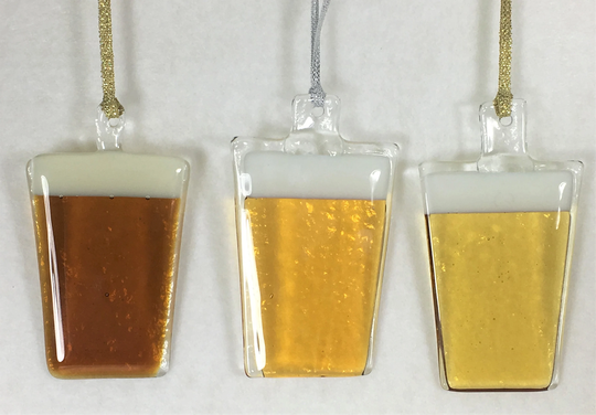 Fused Glass Beer Ornaments, Light, Medium Or Dark
