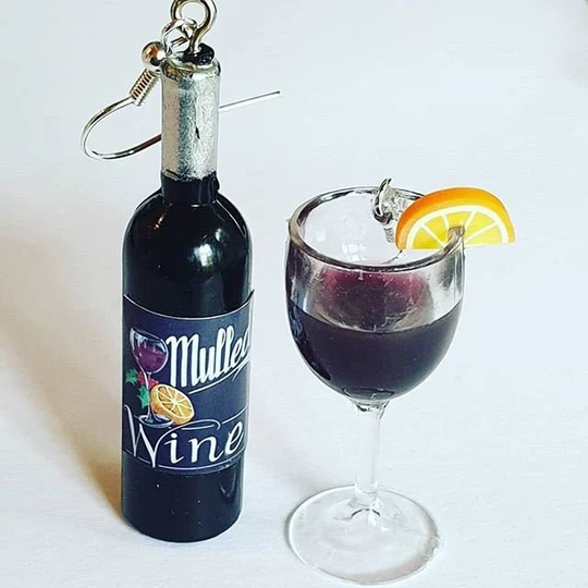 Mulled Wine Glass & Bottle Earrings
