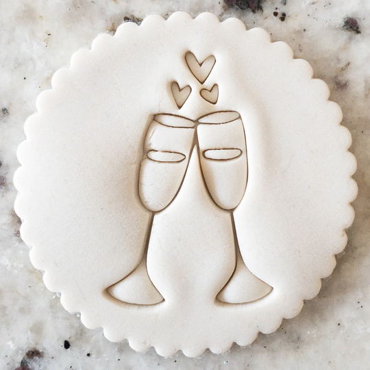 Champagne Glasses With Hearts Cookie Biscuit Stamp Fondant Cake Decorating Icing Cupcakes Stencil Embosser Valentines Day