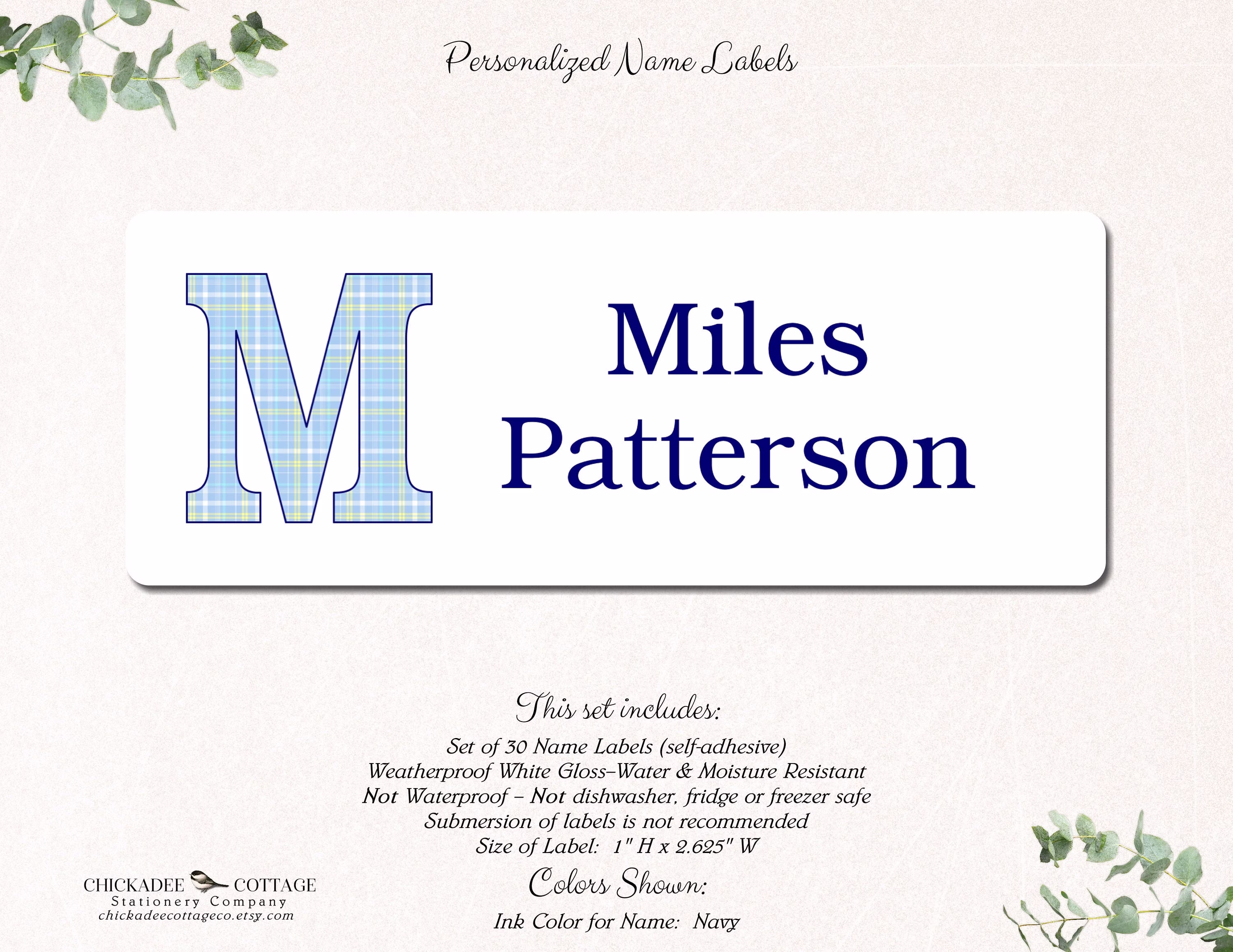 School Supply Labels, Name Stickers, Labels For Boys, Personalized Back To Blue Plaid