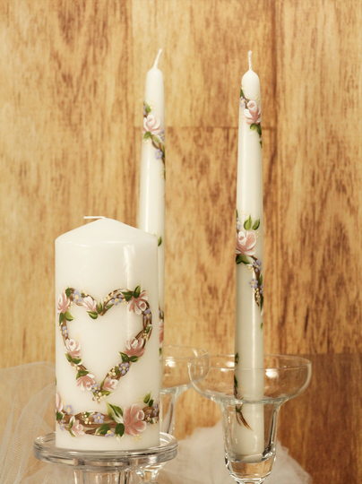 Painted Unity Candle Set, Vow Renewal, Custom Design Hand Painted, Wedding Set