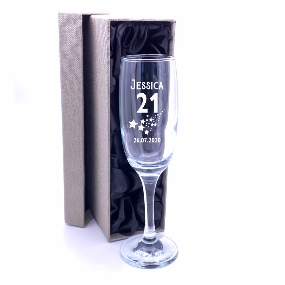 21st Birthday Gift - Personalised Champagne Flute With Box