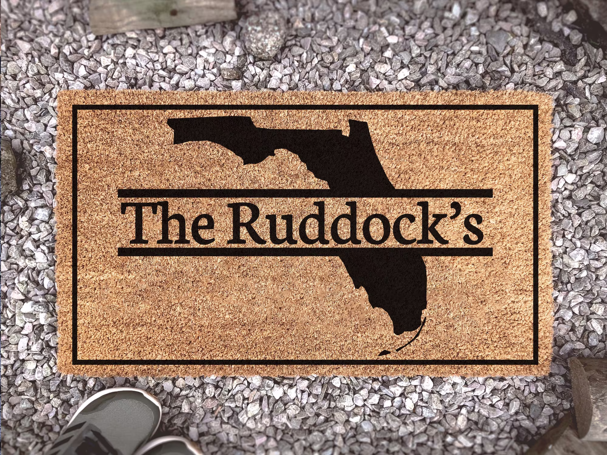 Personalized State Family Name Doormat - Couples Custom Coir Mat Home Decor Gift Wedding Closing Florida