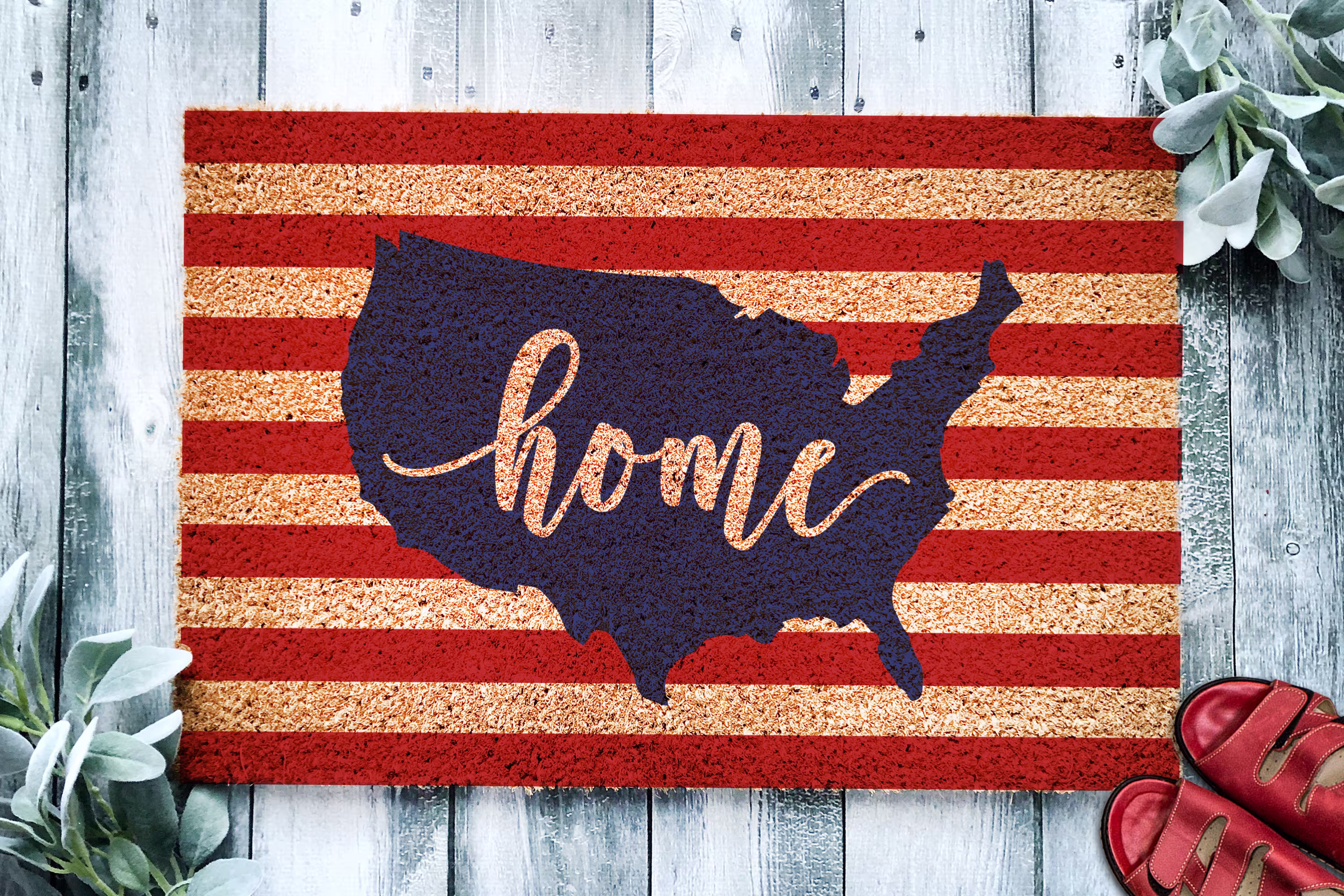 Home United States Of America Flag Stripes Door Mat | 4Th July Independence Day Housewarming Gift Closing Welcome Doormat