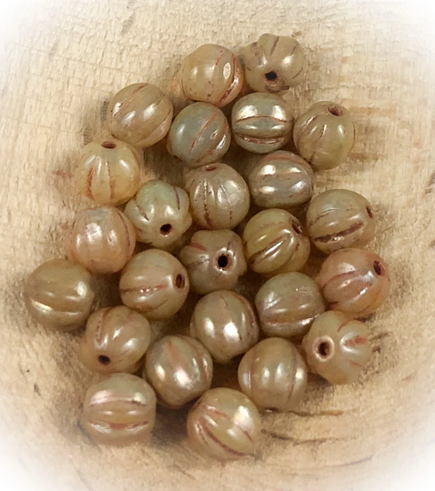 24 Pcs, 6mm, Melon Beads, Czech Melons, Bead, Champagne, Picasso Finish, Champagne Glass, Glass