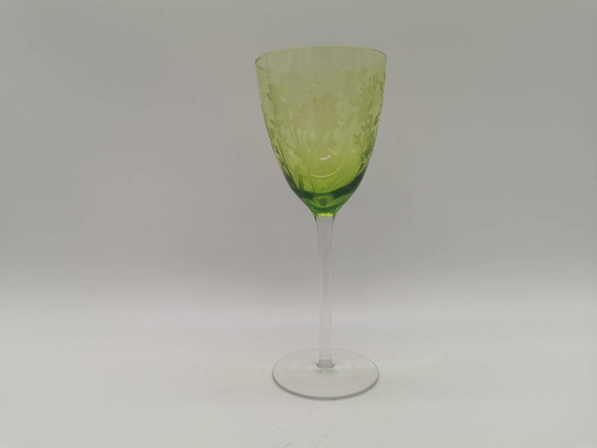 Single Tall Wine Glass, Lime Coloured Cup With Frosted Decor 21.7cm
