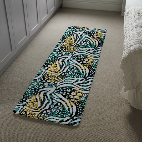 Mapleview Tropical Leaves Designer Shaggy Yellow/Teal Rug
