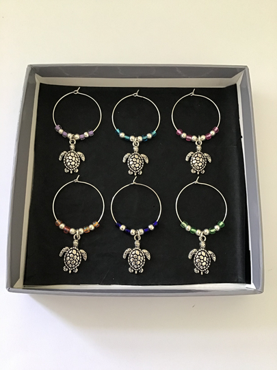 Turtle Wine Glass Charm Set/Animal Table Decor Hostess Gift Charms Turtle Lover
